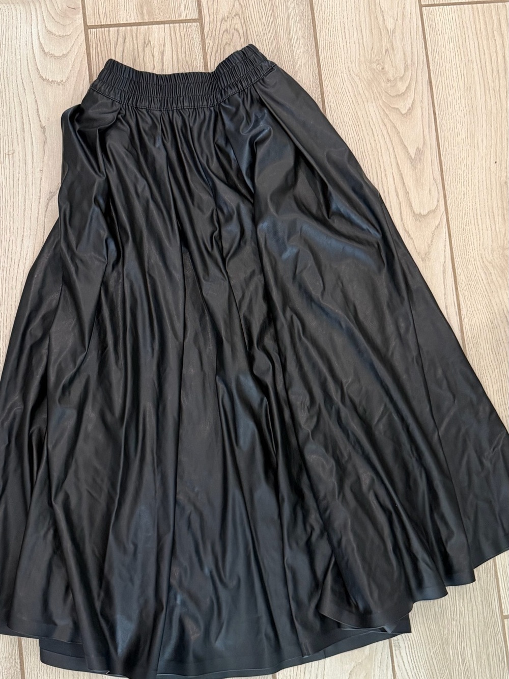 Black Faux Leather Midi Skirt - Women's Elastic Waist H&M Edition NWT